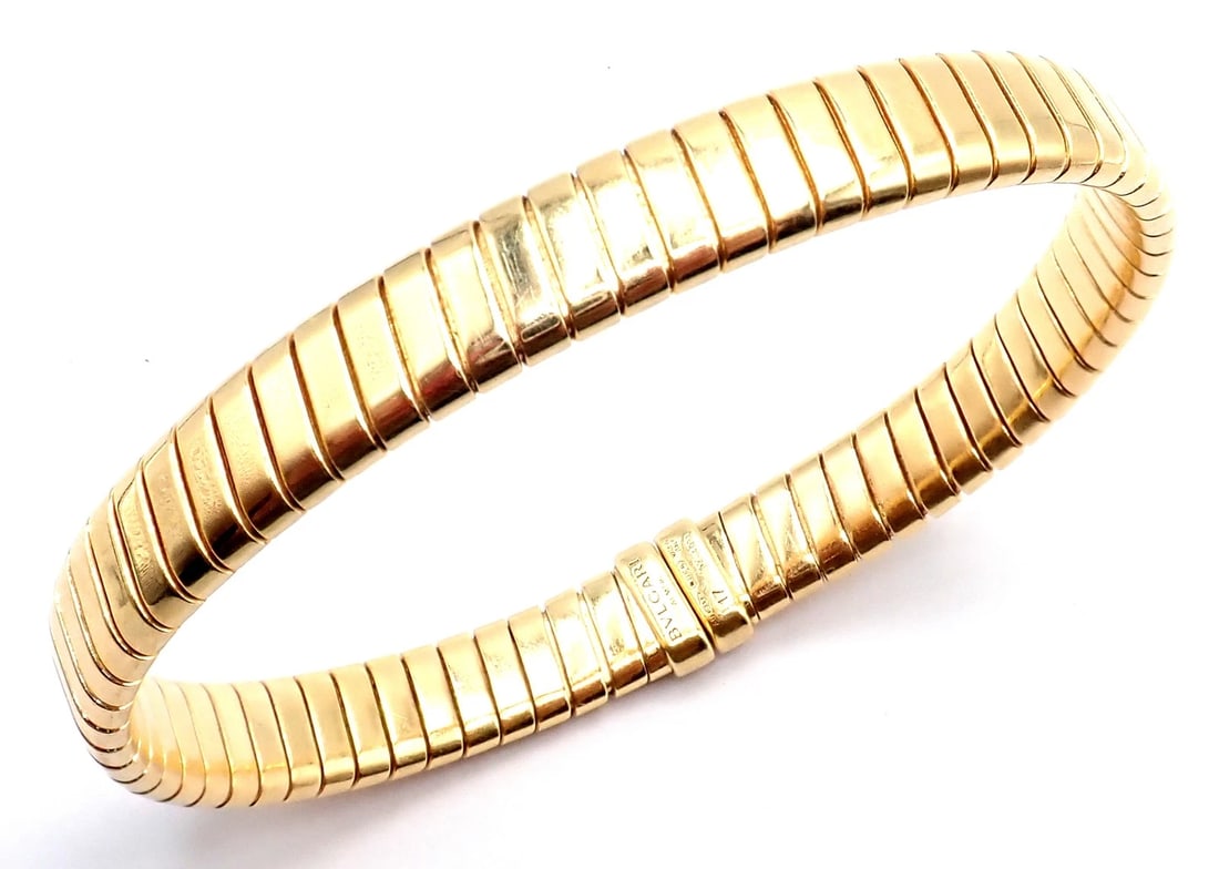 Authentic! Bulgari 18k Yellow Gold Tubogas Snake Bangle Bracelet Size 17 (1 of 9)