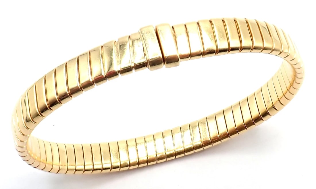 Authentic! Bulgari 18k Yellow Gold Tubogas Snake Bangle Bracelet Size 17 - 2