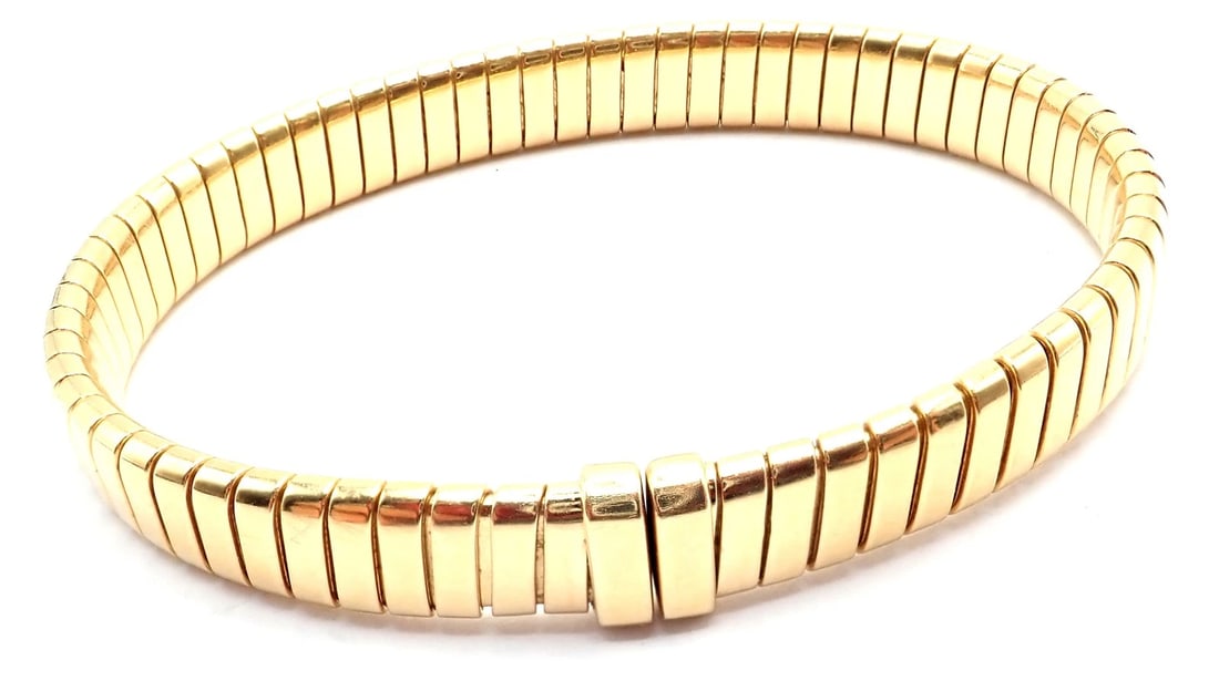 Authentic! Bulgari 18k Yellow Gold Tubogas Snake Bangle Bracelet Size 17 - 3