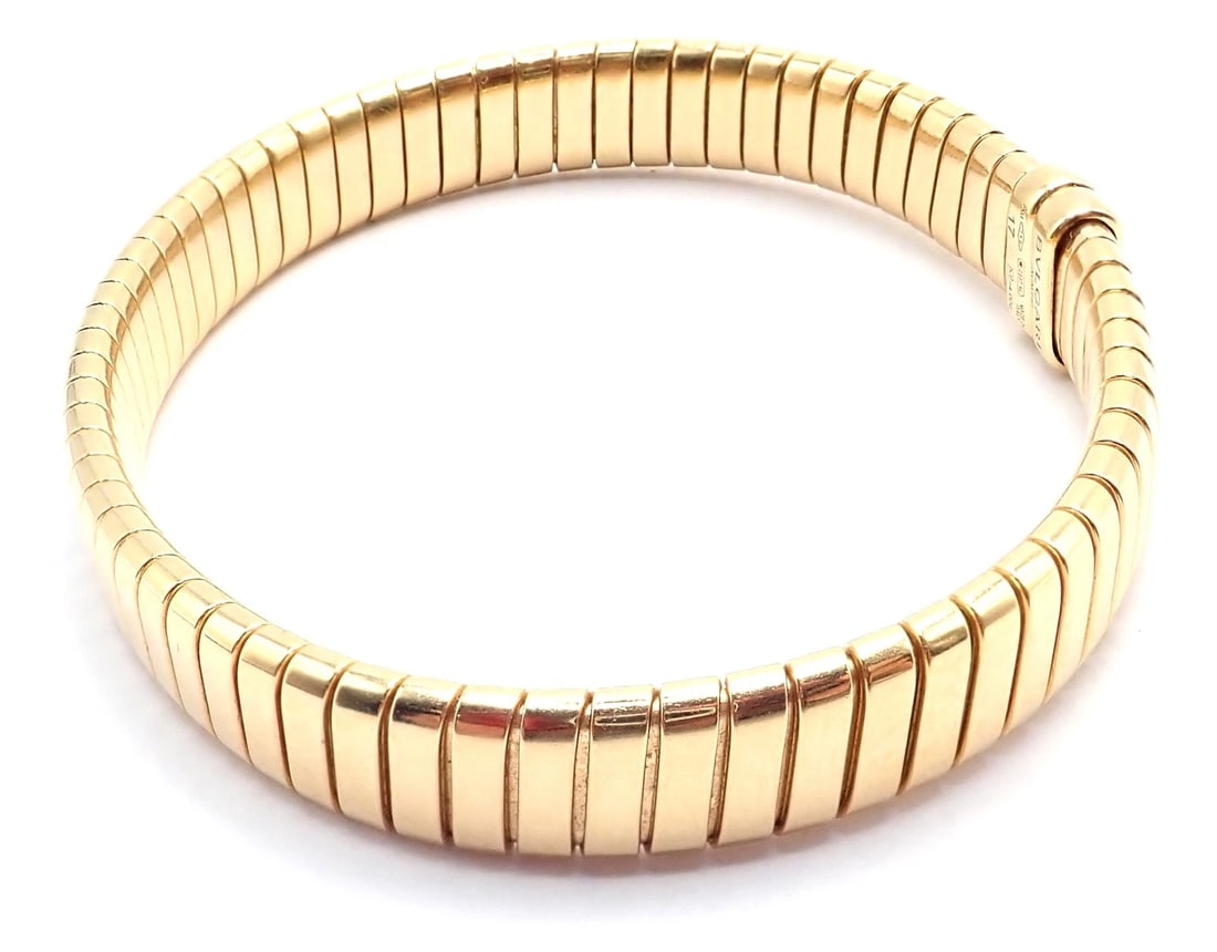 Authentic! Bulgari 18k Yellow Gold Tubogas Snake Bangle Bracelet Size 17 - 4