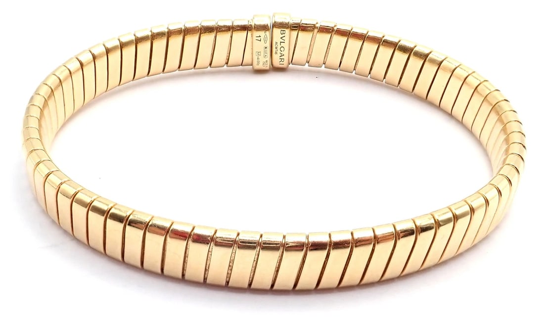 Authentic! Bulgari 18k Yellow Gold Tubogas Snake Bangle Bracelet Size 17 - 5