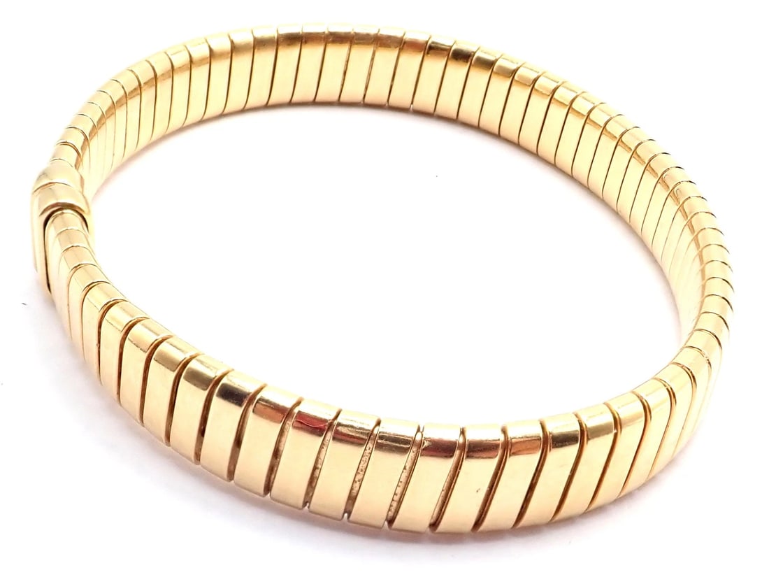 Authentic! Bulgari 18k Yellow Gold Tubogas Snake Bangle Bracelet Size 17 - 6