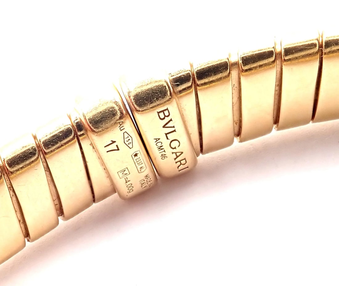 Authentic! Bulgari 18k Yellow Gold Tubogas Snake Bangle Bracelet Size 17 - 7