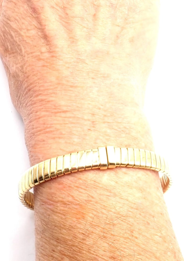 Authentic! Bulgari 18k Yellow Gold Tubogas Snake Bangle Bracelet Size 17 - 8