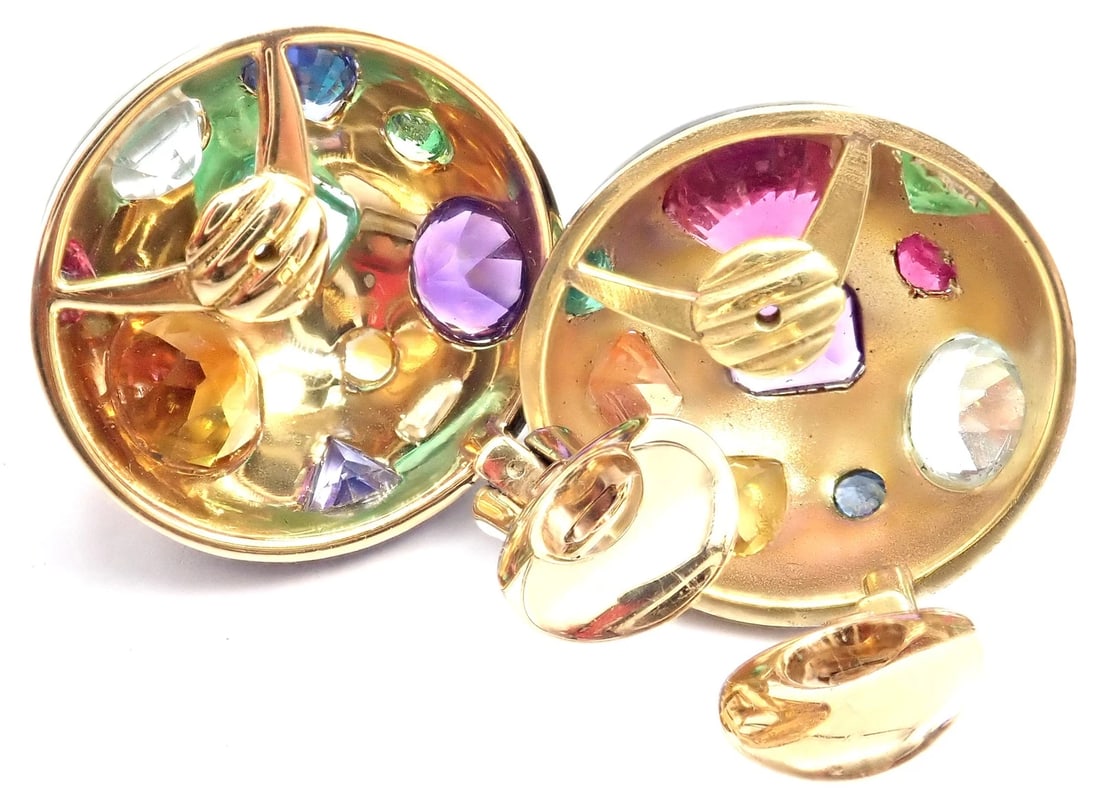 Authentic! Verdura Fulco 18k Yellow Gold Color Stone Black Enamel Earrings - 3