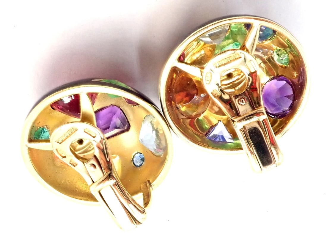 Authentic! Verdura Fulco 18k Yellow Gold Color Stone Black Enamel Earrings - 5
