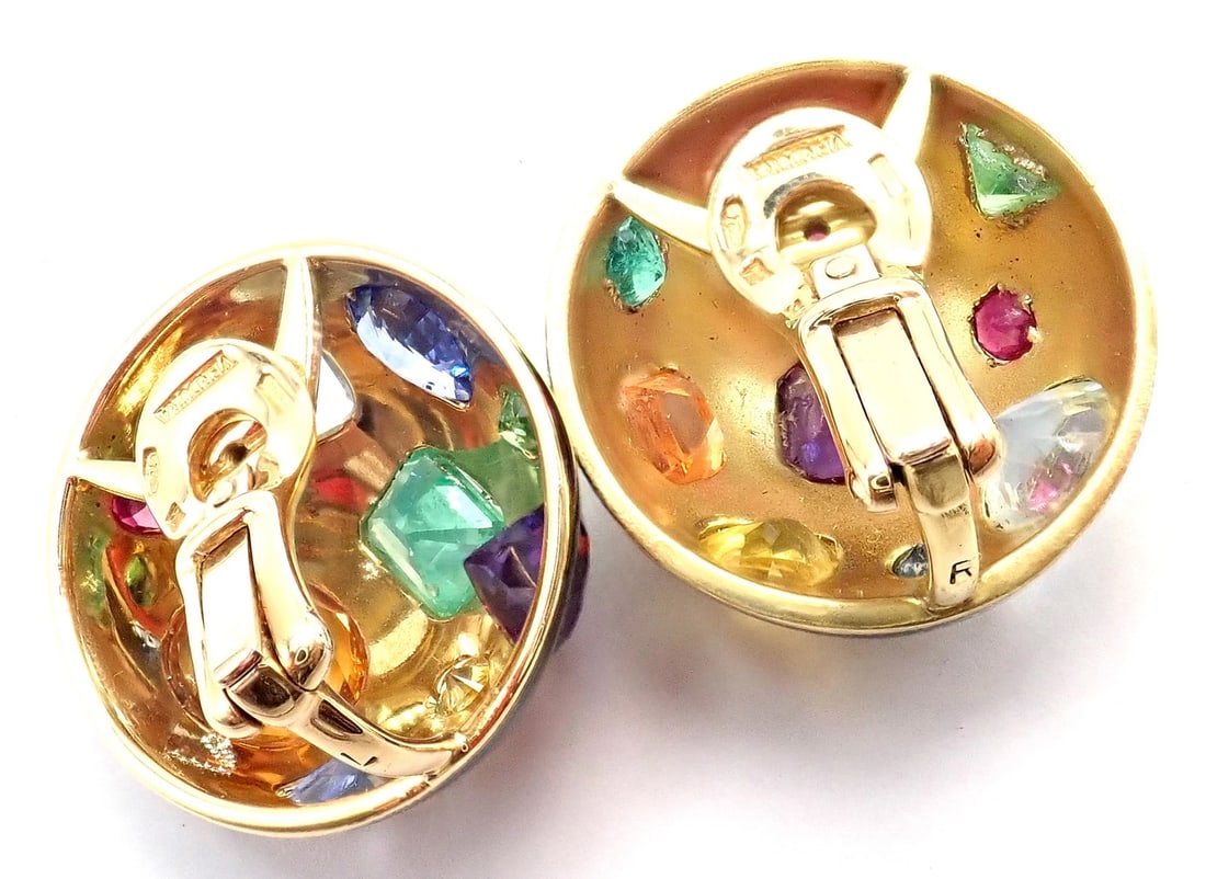 Authentic! Verdura Fulco 18k Yellow Gold Color Stone Black Enamel Earrings - 6