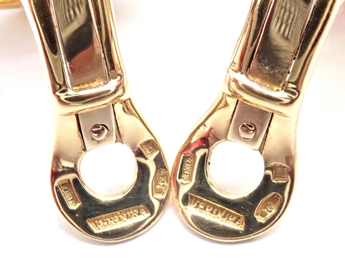 Authentic! Verdura Fulco 18k Yellow Gold Color Stone Black Enamel Earrings - 9