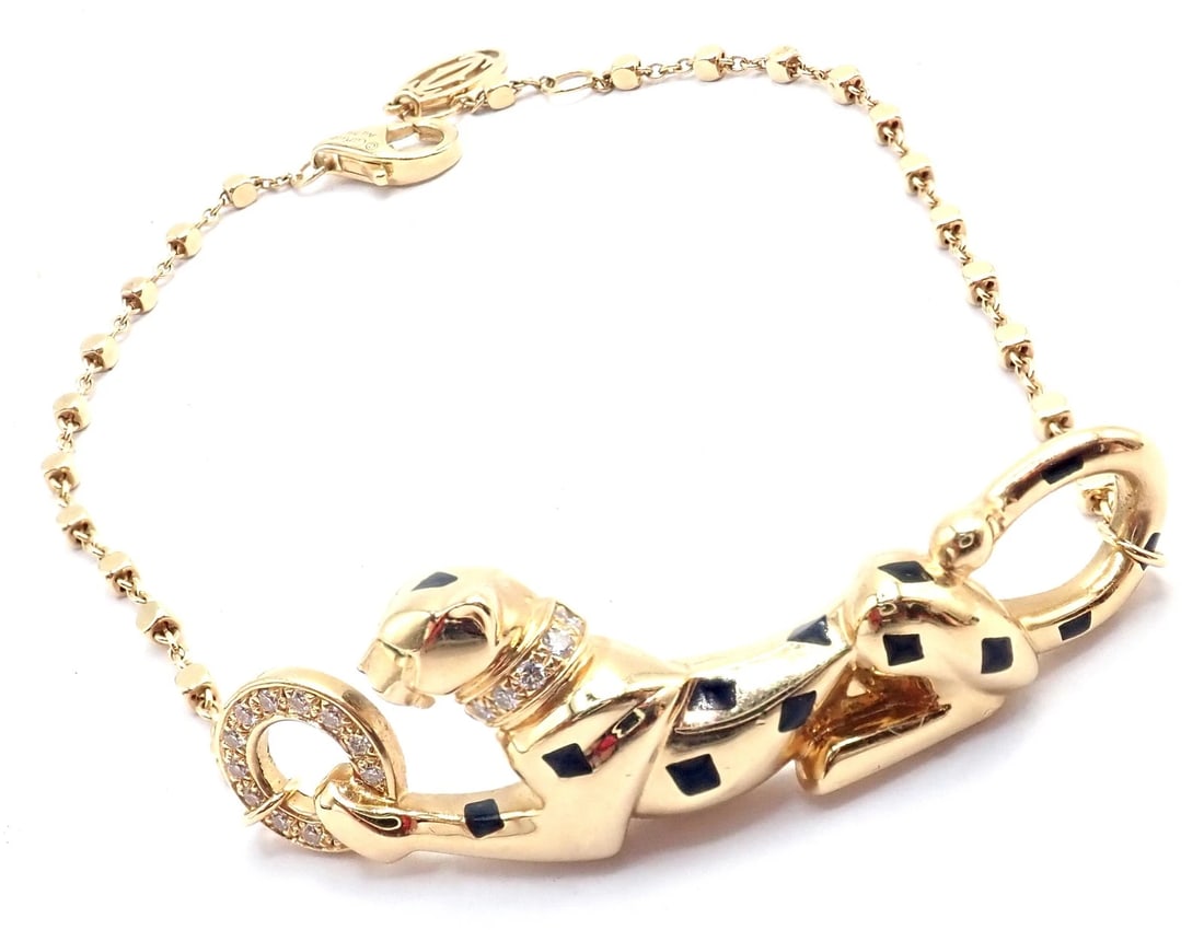 Authentic! Cartier Panther 18k Yellow Gold Diamond Tsavorite Bracelet Cert. - 13