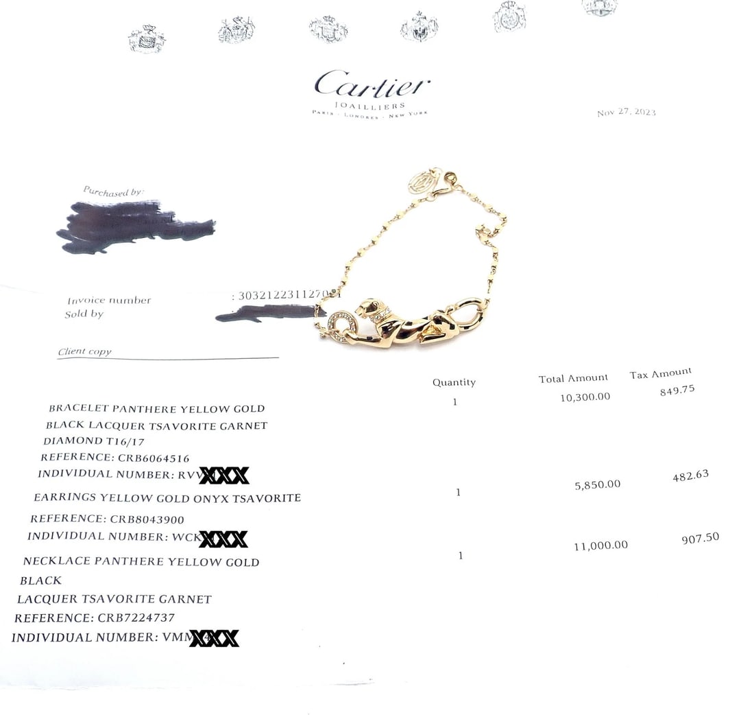 Authentic! Cartier Panther 18k Yellow Gold Diamond Tsavorite Bracelet Cert. - 14