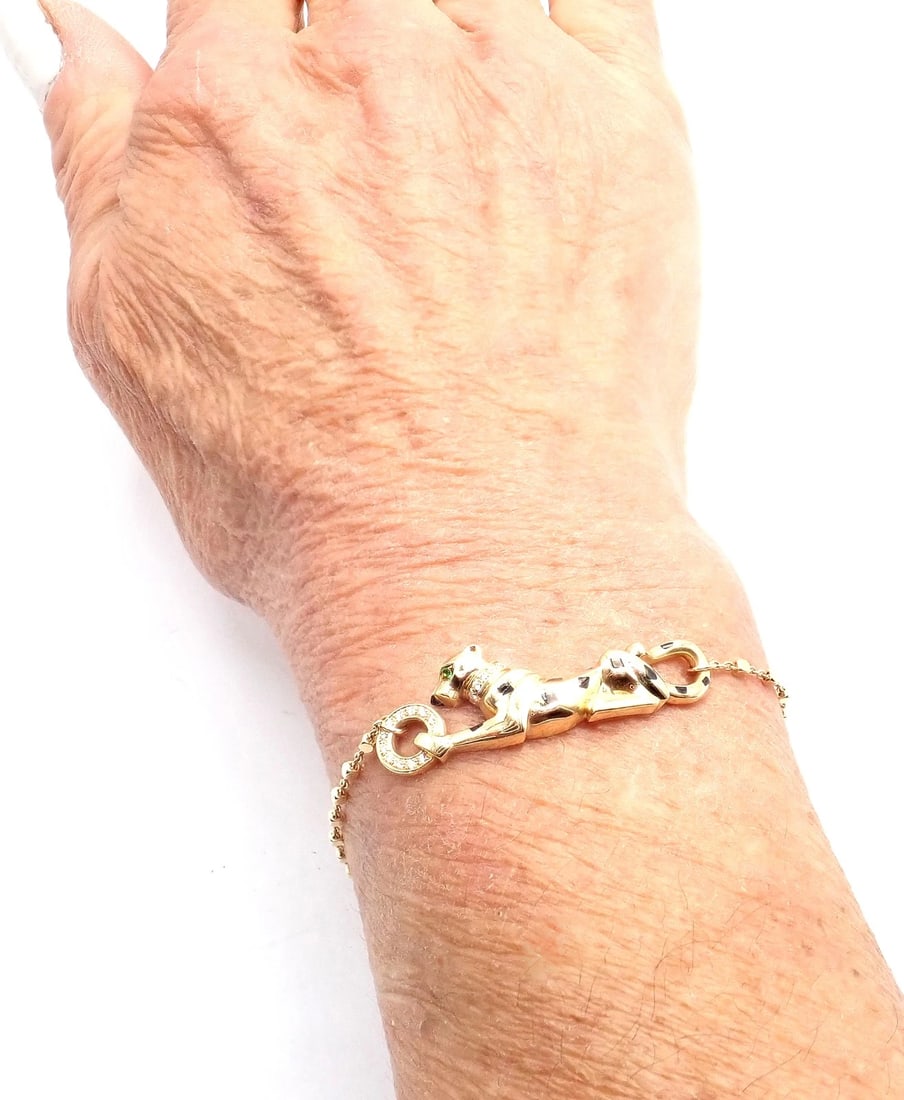 Authentic! Cartier Panther 18k Yellow Gold Diamond Tsavorite Bracelet Cert. - 4
