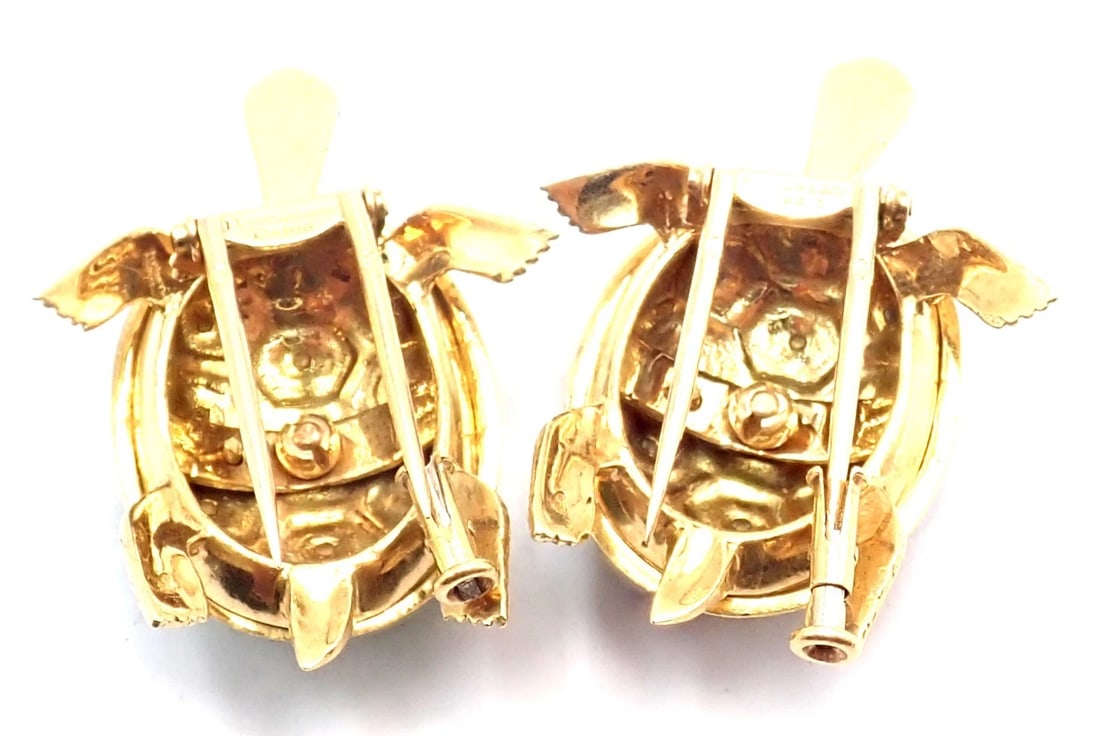Vintage! Boucheron France 18k Yellow Gold Enamel Set Of Two Turtle Brooches - 5