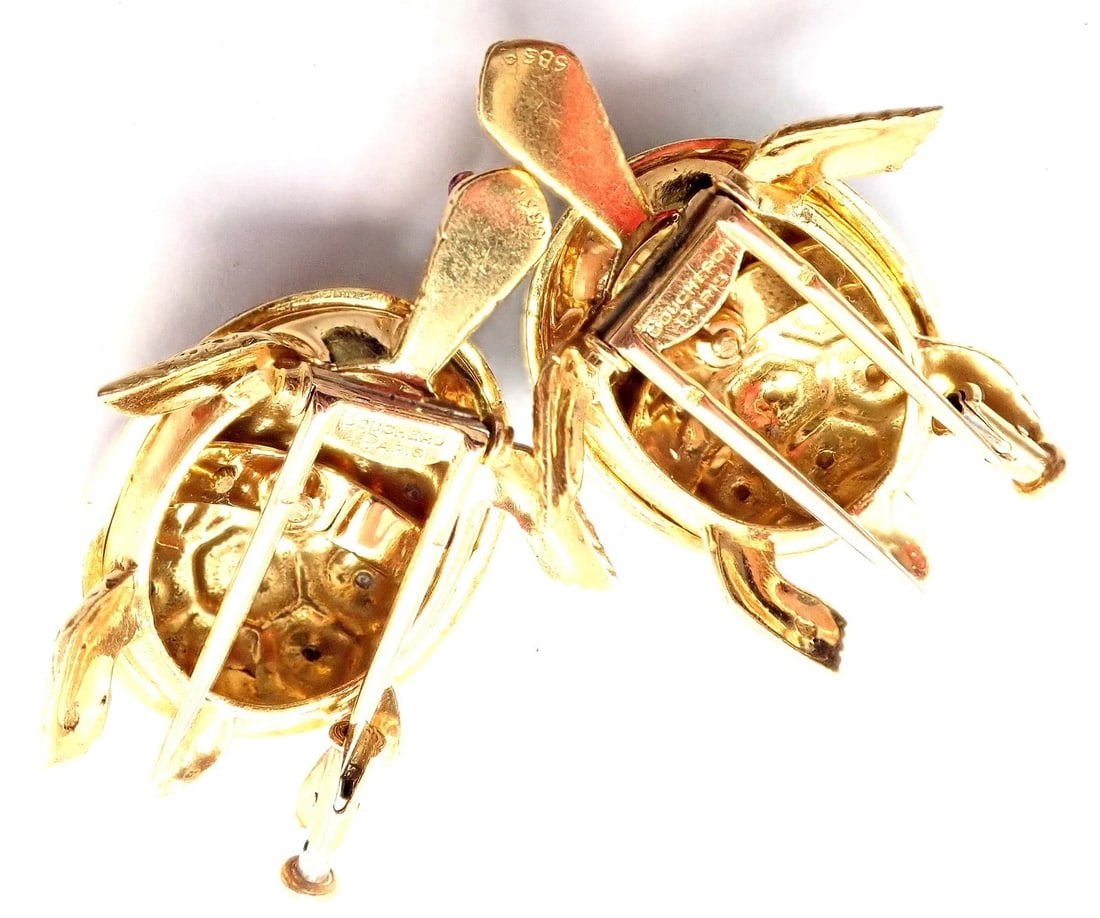 Vintage! Boucheron France 18k Yellow Gold Enamel Set Of Two Turtle Brooches - 6