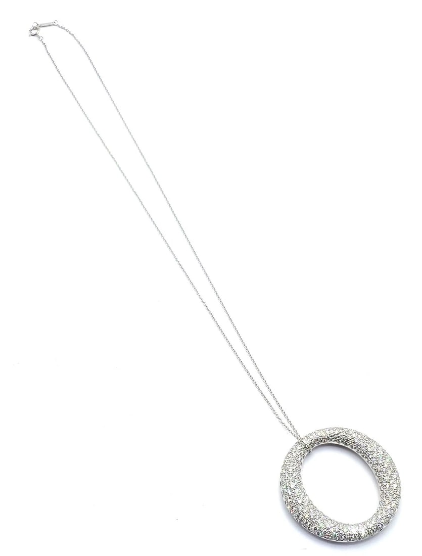 Tiffany & Co Peretti Platinum Diamond Large 35mm Sevillana Pendant Necklace - 10