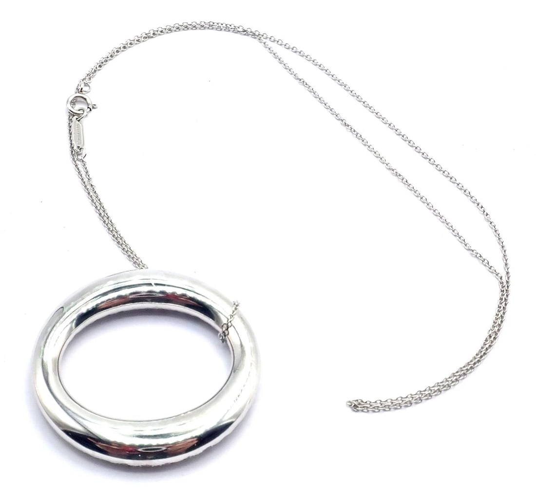 Tiffany & Co Peretti Platinum Diamond Large 35mm Sevillana Pendant Necklace - 13
