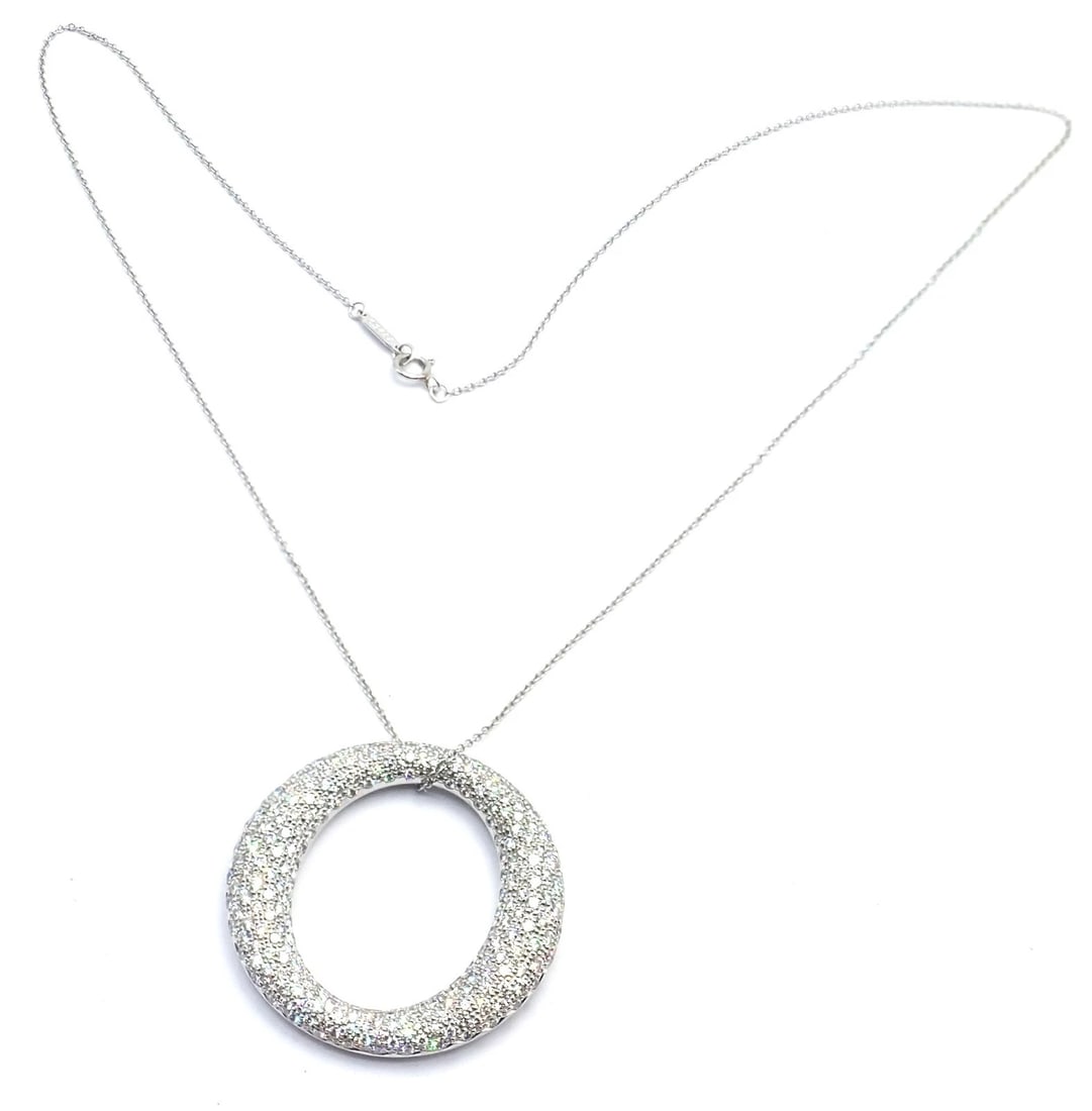 Tiffany & Co Peretti Platinum Diamond Large 35mm Sevillana Pendant Necklace - 14