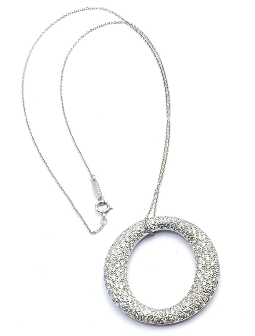 Tiffany & Co Peretti Platinum Diamond Large 35mm Sevillana Pendant Necklace - 15