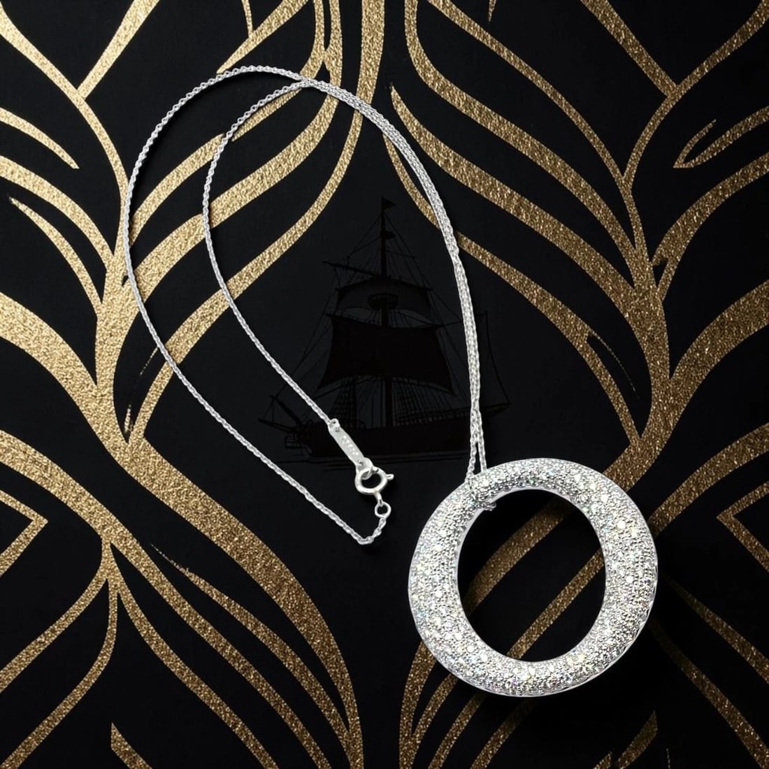 Tiffany & Co Peretti Platinum Diamond Large 35mm Sevillana Pendant Necklace - 2