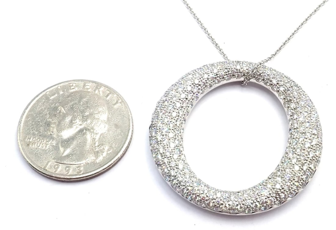 Tiffany & Co Peretti Platinum Diamond Large 35mm Sevillana Pendant Necklace - 4