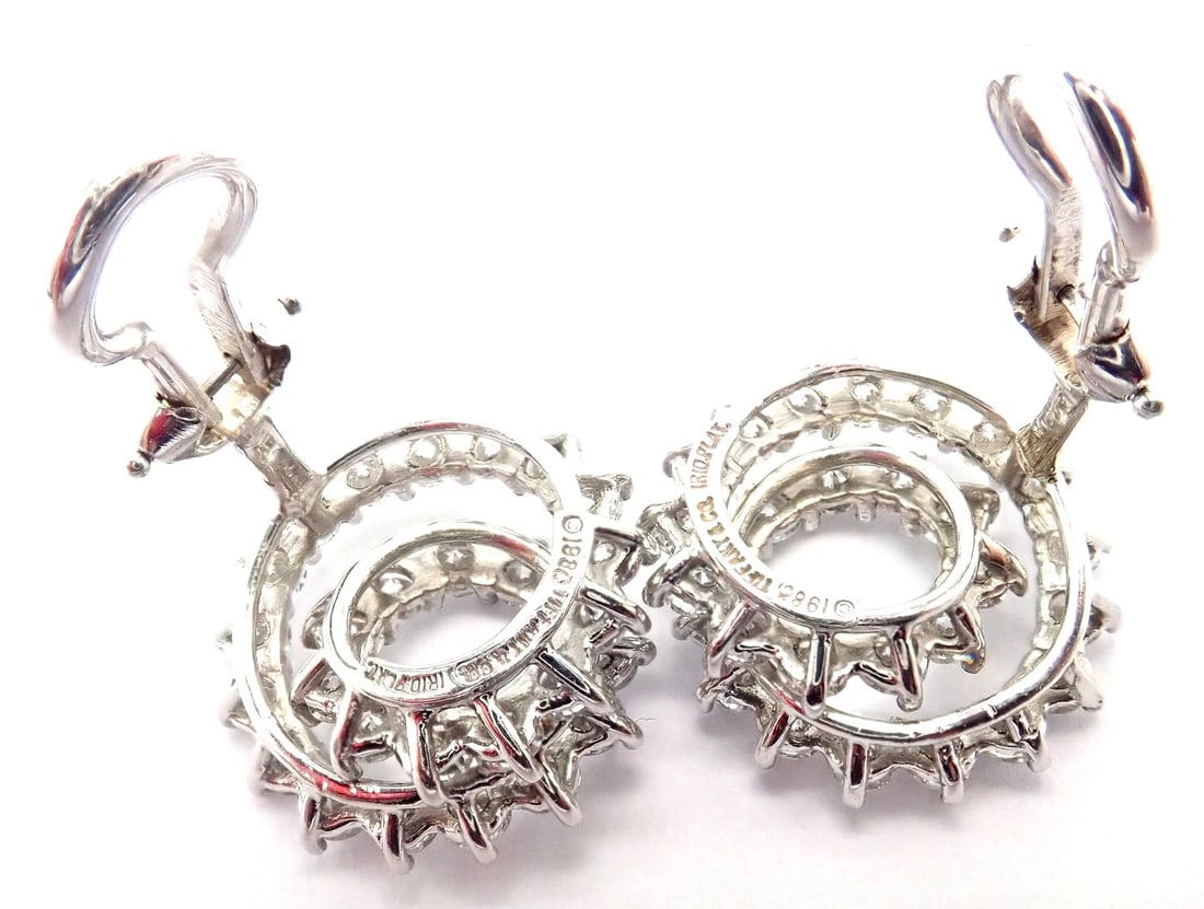 Authentic! Vintage Tiffany & Co Irid Platinum Diamond Swirl Earrings - 10