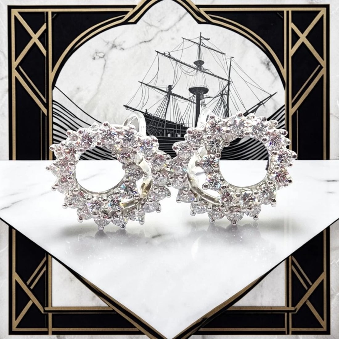 Authentic! Vintage Tiffany & Co Irid Platinum Diamond Swirl Earrings - 2