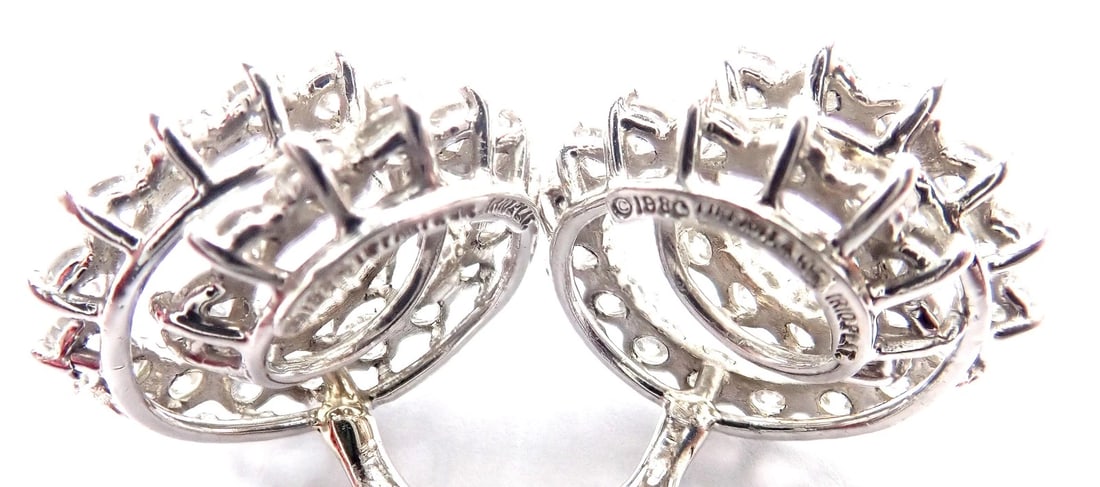 Authentic! Vintage Tiffany & Co Irid Platinum Diamond Swirl Earrings - 9