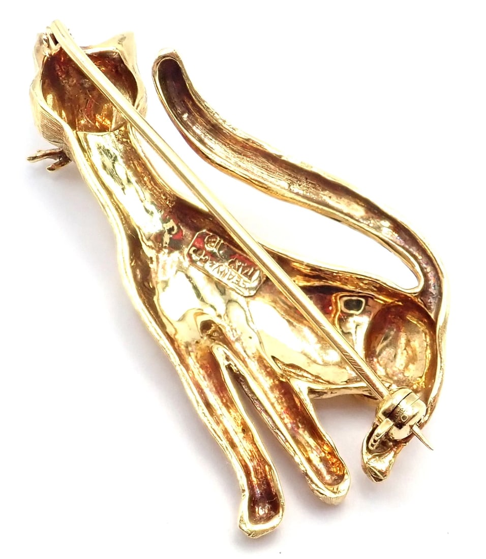 Authentic! Tiffany & Co 18k Yellow Gold Emerald Cat Pin Brooch - 10