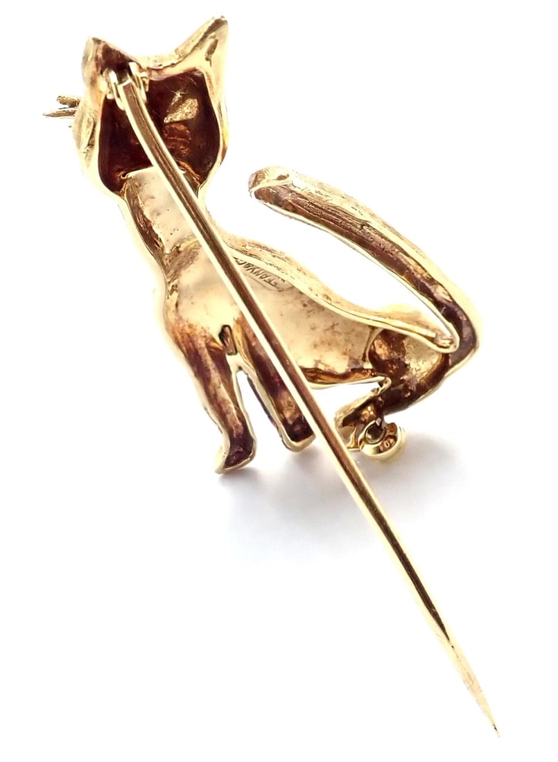 Authentic! Tiffany & Co 18k Yellow Gold Emerald Cat Pin Brooch - 4
