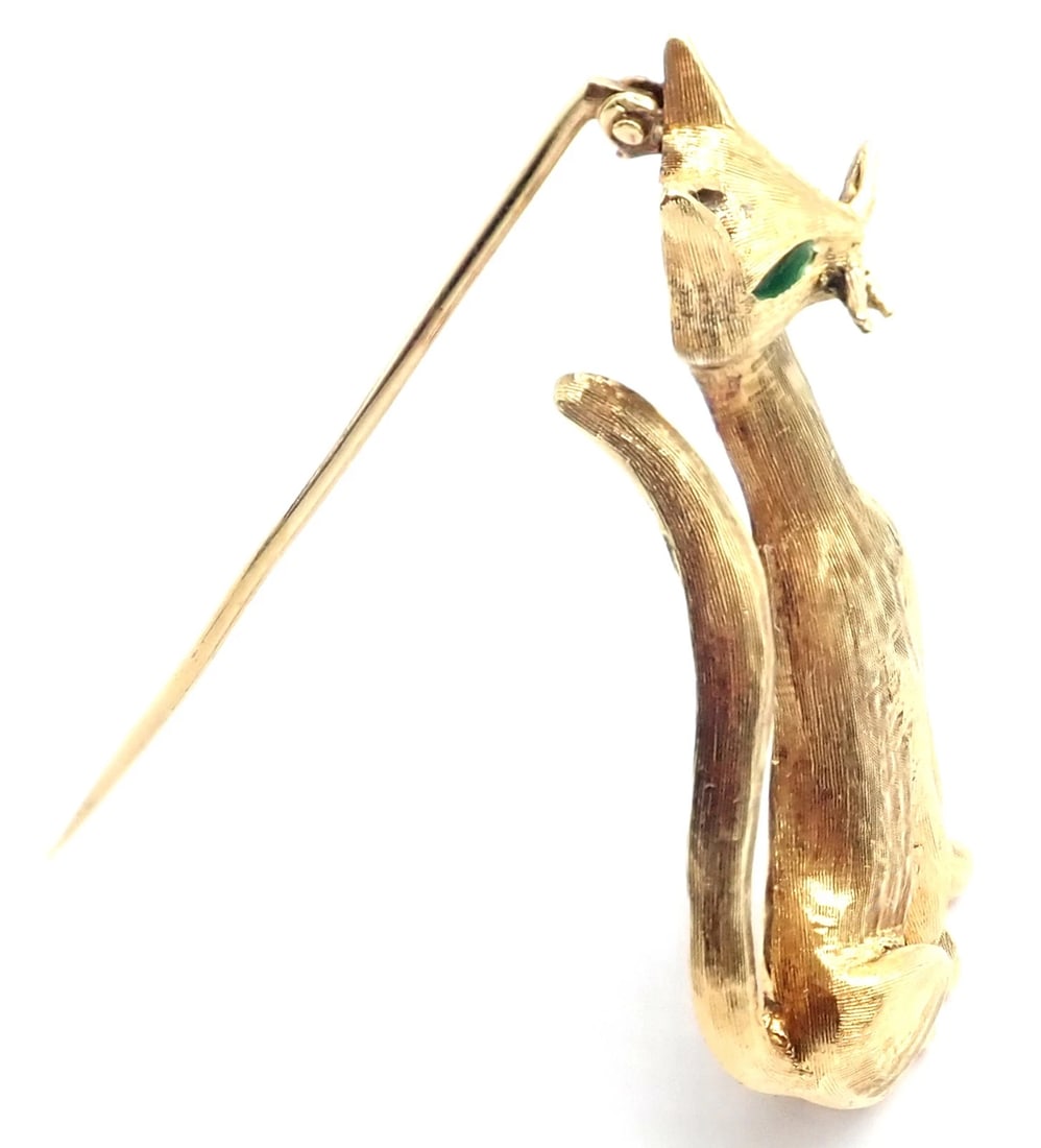 Authentic! Tiffany & Co 18k Yellow Gold Emerald Cat Pin Brooch - 5