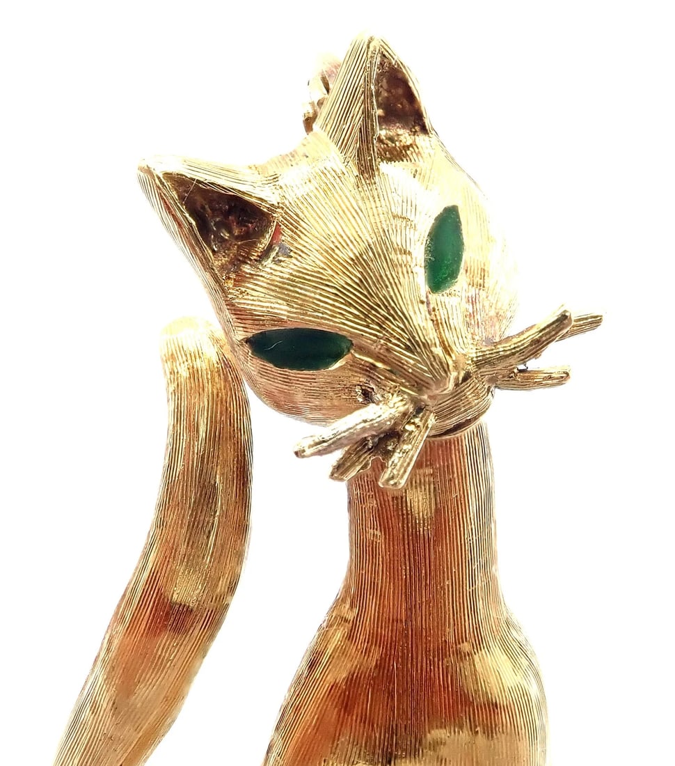 Authentic! Tiffany & Co 18k Yellow Gold Emerald Cat Pin Brooch - 6