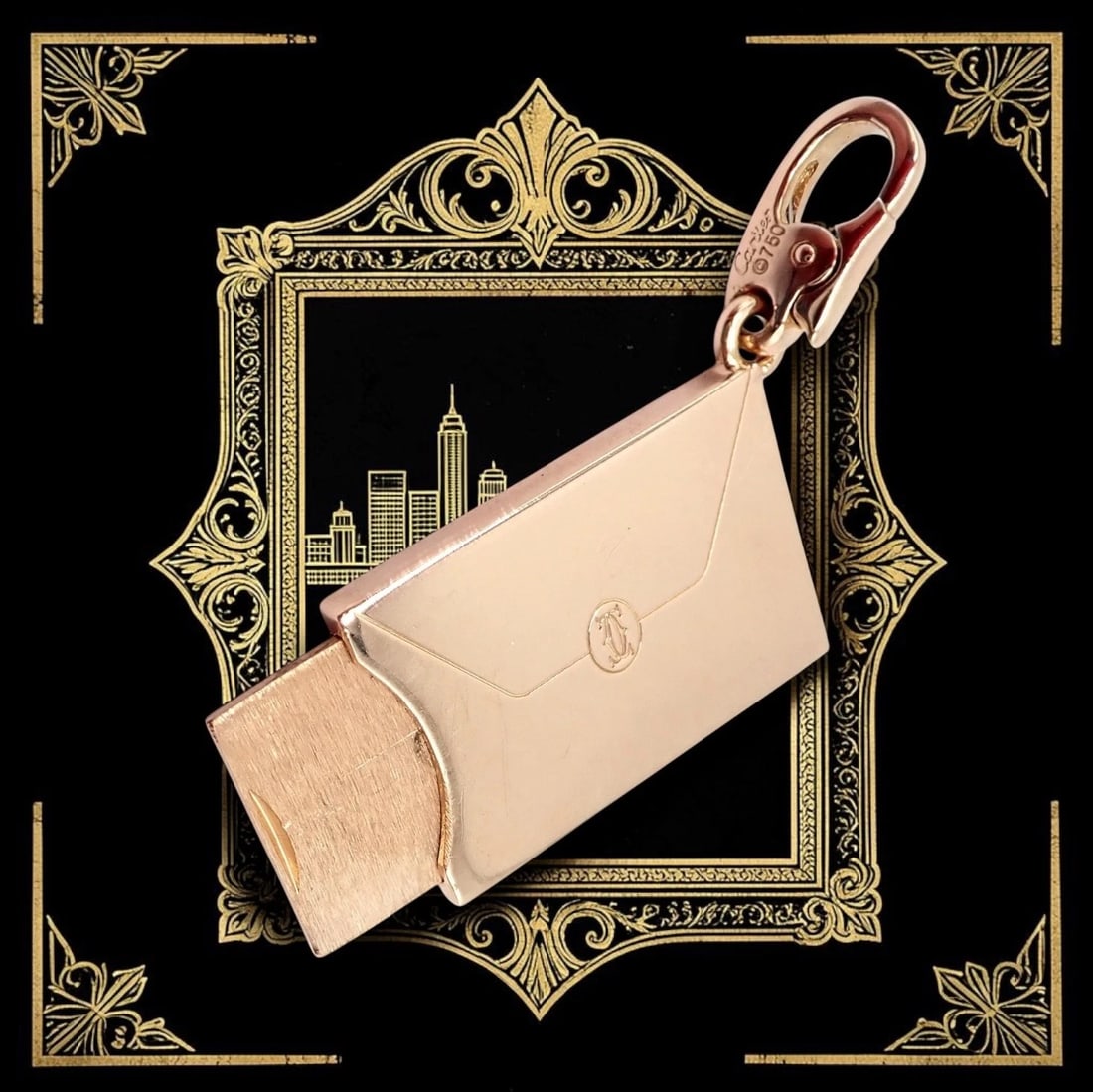 Authentic! Cartier 18k Rose Gold Love Letter Envelope Diamond Pendant Charm - 2