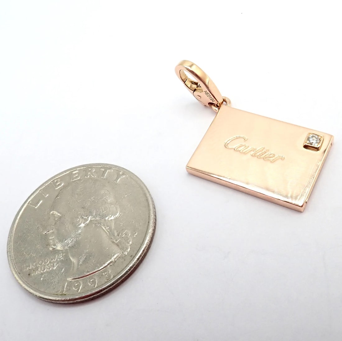 Authentic! Cartier 18k Rose Gold Love Letter Envelope Diamond Pendant Charm - 4