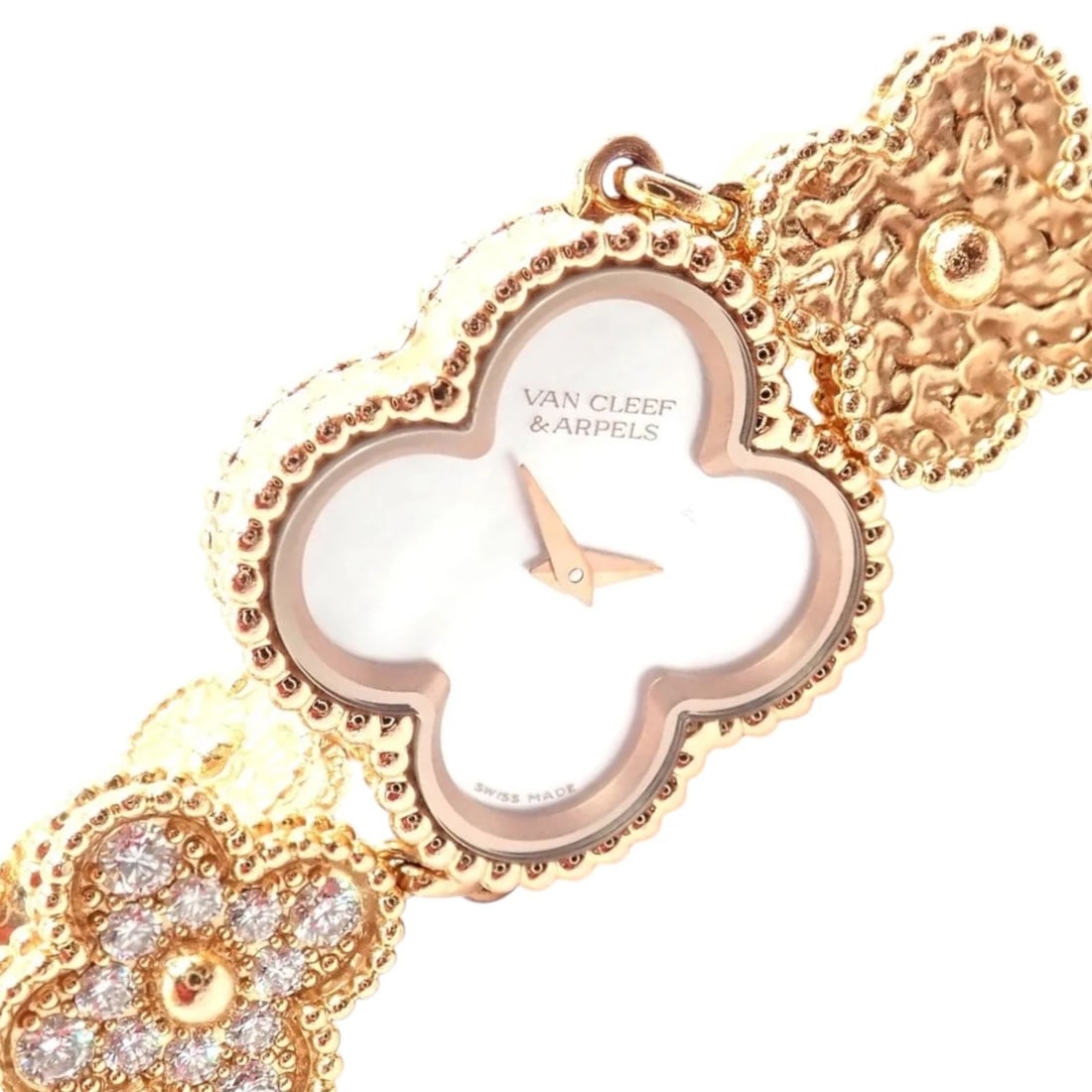 Authentic! Van Cleef & Arpels Vintage Diamond MOP Sweet Alhambra 18k Gold Watch - 3