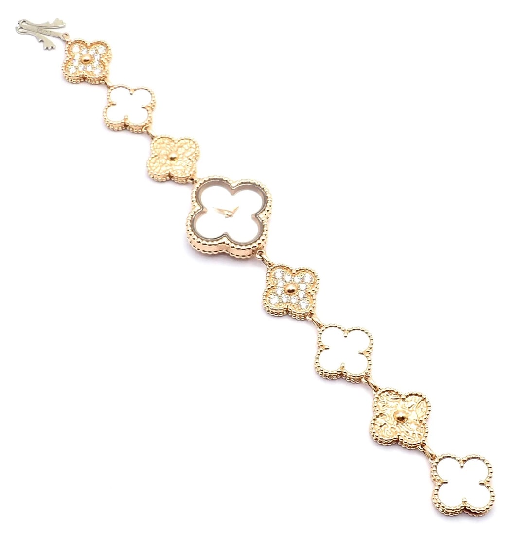 Authentic! Van Cleef & Arpels Vintage Diamond MOP Sweet Alhambra 18k Gold Watch - 4