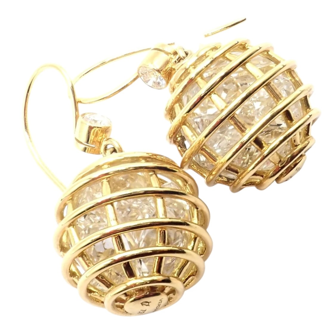 Authentic! Verdura 18k Yellow Gold Diamond Rock Crystal Caged Dropped Earrings - 3