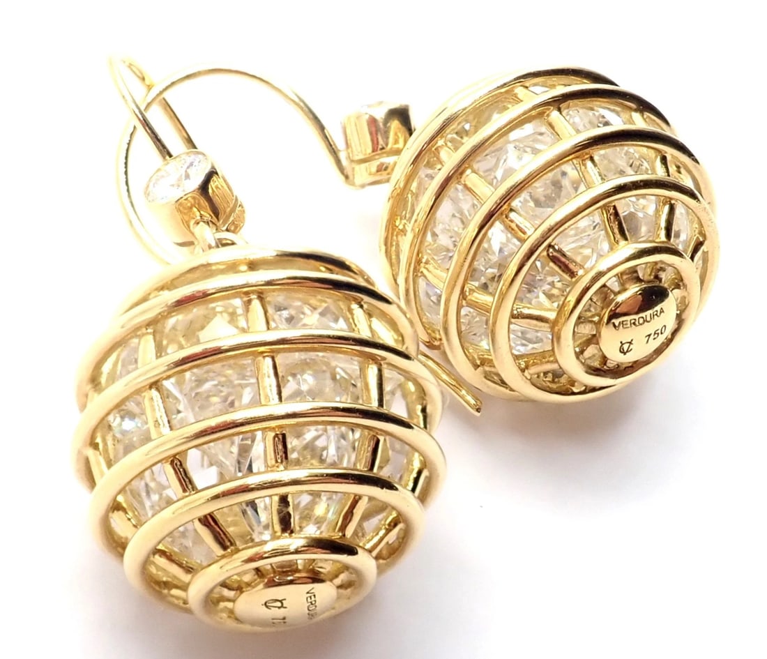 Authentic! Verdura 18k Yellow Gold Diamond Rock Crystal Caged Dropped Earrings - 7