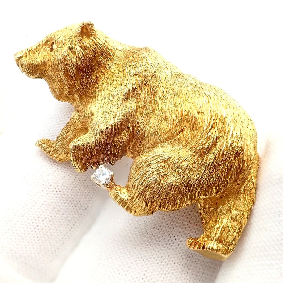 Vintage! Tiffany & Co. 18k Yellow Gold Diamond Ruby Bear Stock Market Pin Brooch - 4