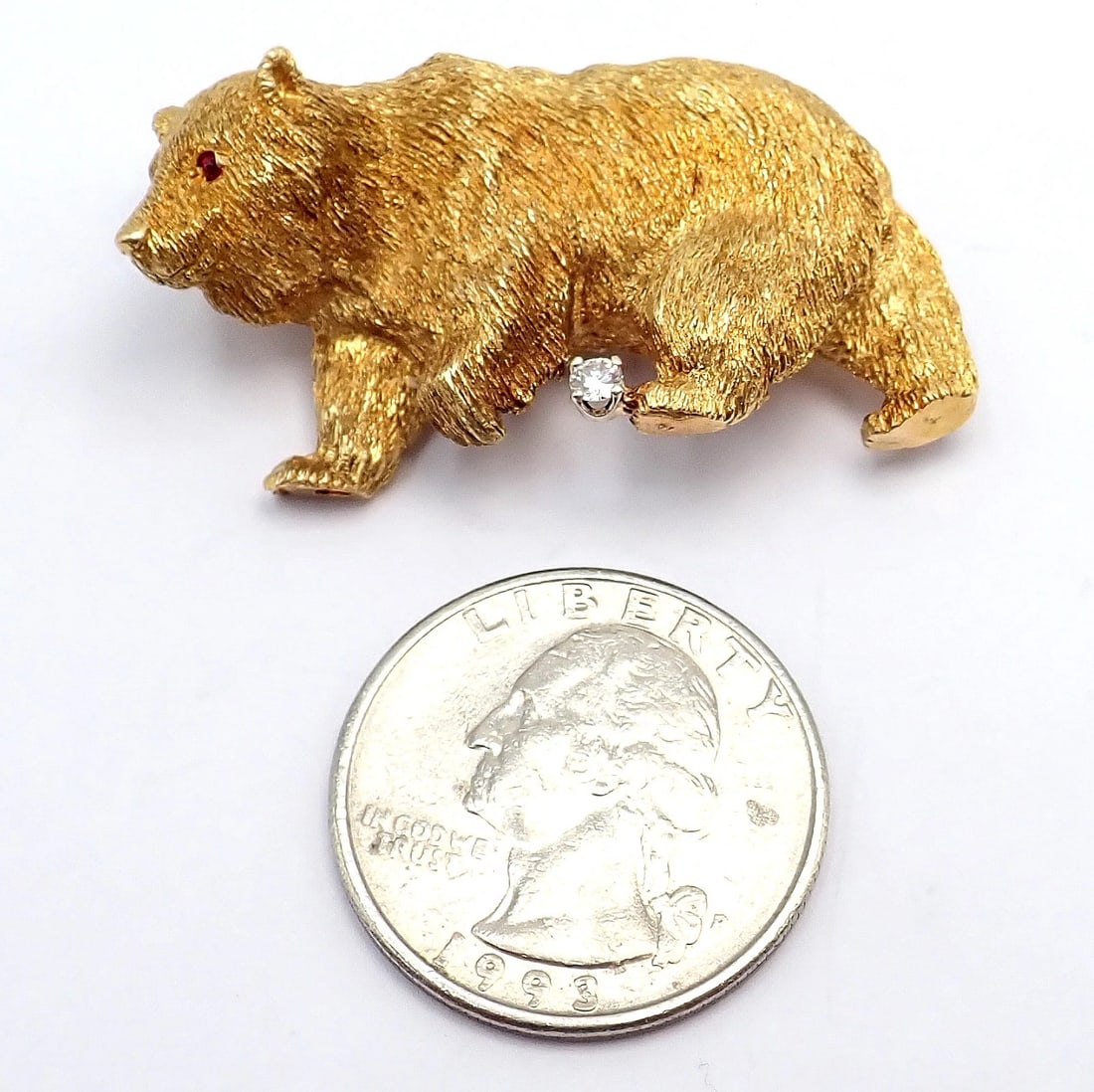 Vintage! Tiffany & Co. 18k Yellow Gold Diamond Ruby Bear Stock Market Pin Brooch - 5