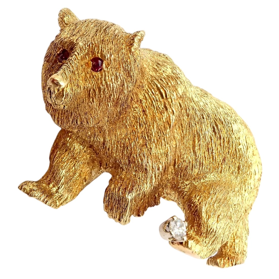 Vintage! Tiffany & Co. 18k Yellow Gold Diamond Ruby Bear Stock Market Pin Brooch - 6