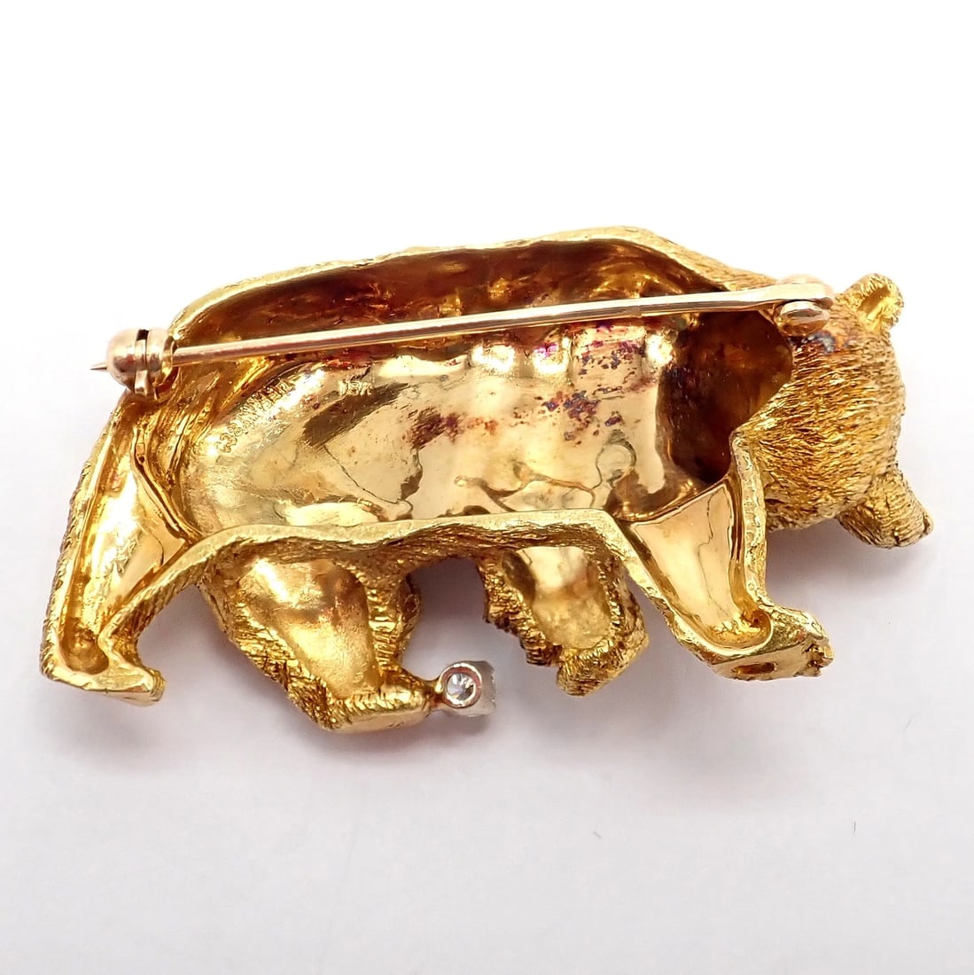 Vintage! Tiffany & Co. 18k Yellow Gold Diamond Ruby Bear Stock Market Pin Brooch - 8
