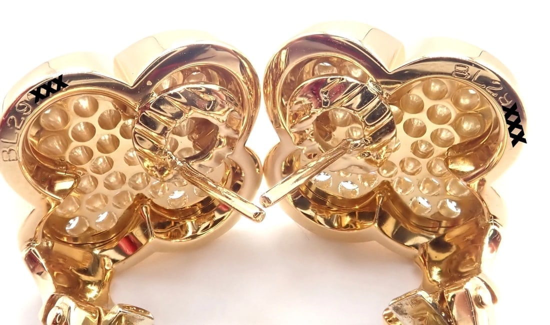 Authentic! Van Cleef & Arpels 18k Yellow Gold Diamond Pure Alhambra Earrings - 12