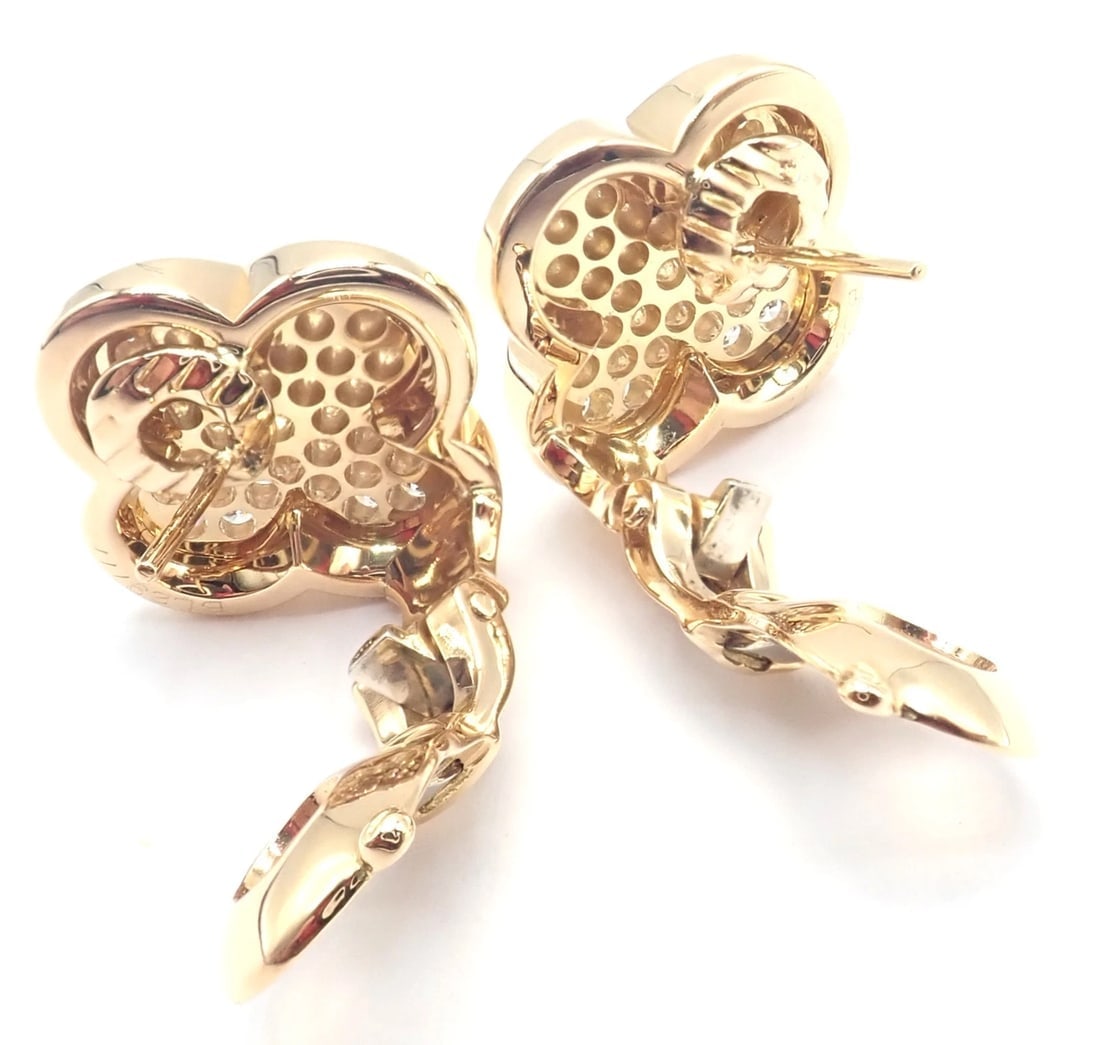 Authentic! Van Cleef & Arpels 18k Yellow Gold Diamond Pure Alhambra Earrings - 5
