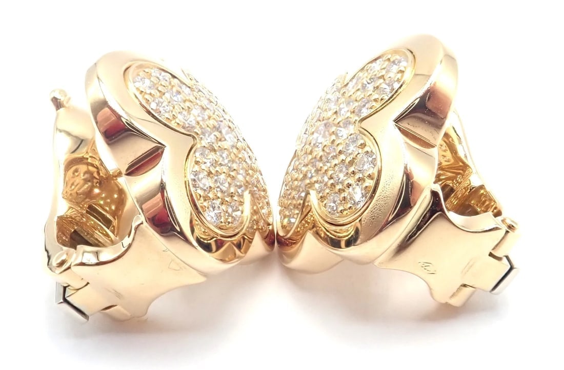 Authentic! Van Cleef & Arpels 18k Yellow Gold Diamond Pure Alhambra Earrings - 8