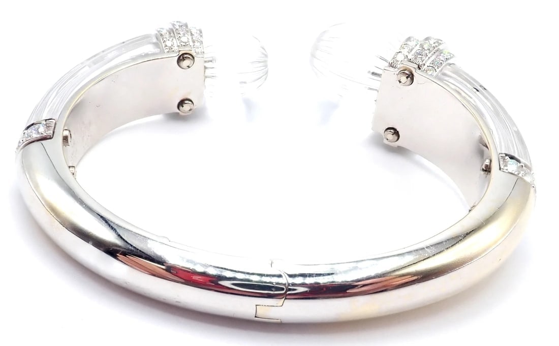 Authentic! David Webb 18k Gold & Platinum Diamond Rock Crystal Bangle Bracelet - 11
