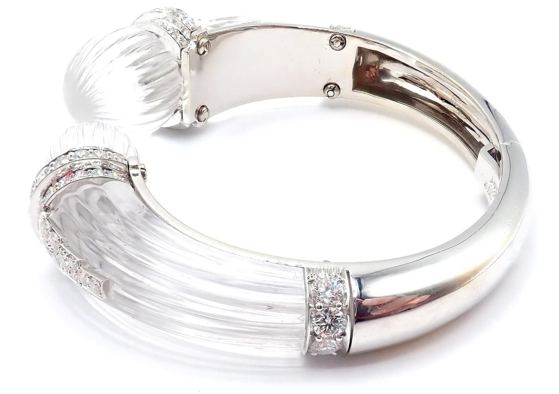Authentic! David Webb 18k Gold & Platinum Diamond Rock Crystal Bangle Bracelet - 12
