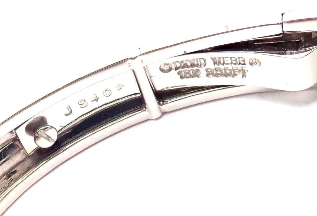 Authentic! David Webb 18k Gold & Platinum Diamond Rock Crystal Bangle Bracelet - 13