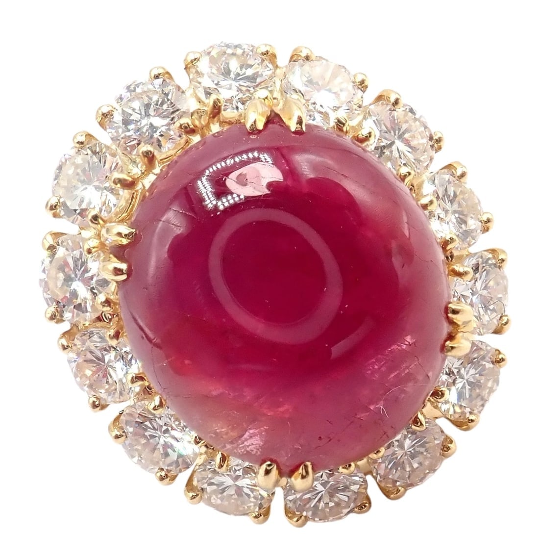 Authentic! Van Cleef & Arpels 18k Yellow Gold Large Cabochon Ruby Diamond Ring - 3