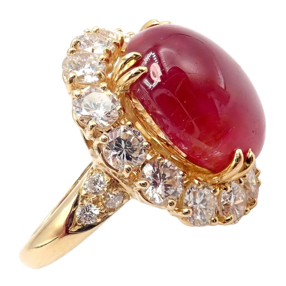 Authentic! Van Cleef & Arpels 18k Yellow Gold Large Cabochon Ruby Diamond Ring - 5