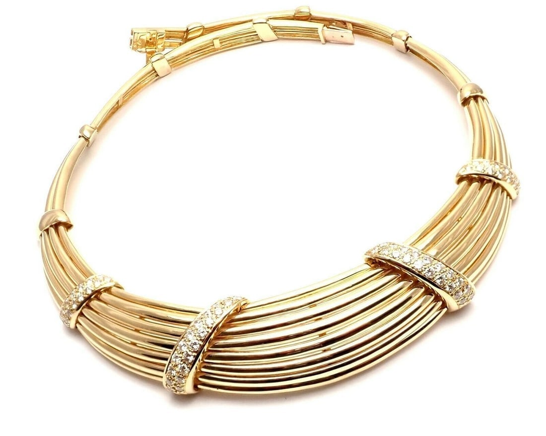 Vintage! Authentic Van Cleef & Arpels 18k Yellow Gold Diamond Choker Necklace - 9