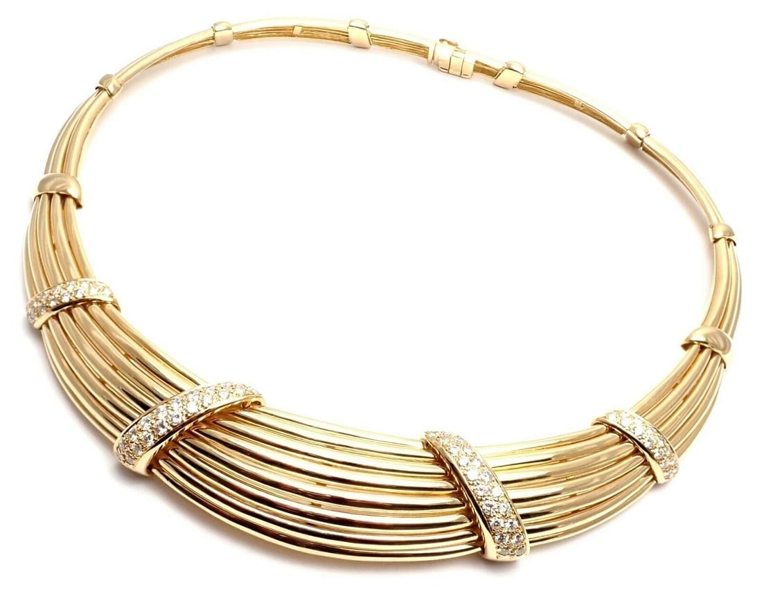 Vintage! Authentic Van Cleef & Arpels 18k Yellow Gold Diamond Choker Necklace: Vintage! Authentic Van Cleef & Arpels 18k Yellow Gold Diamond Choker Necklace About This Piece: About VCA: In 1896, Esther Arpels, the daughter of Salomon Arpels, a dealer in precious stones, married 